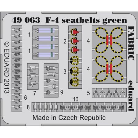 eduard 49063 Seatbelts Green F-4 Phantom Fabric 1/48 Cinturones de seguridad impresos a color y hebillas en fotograbado para las maquetas del F-4 Phantom.