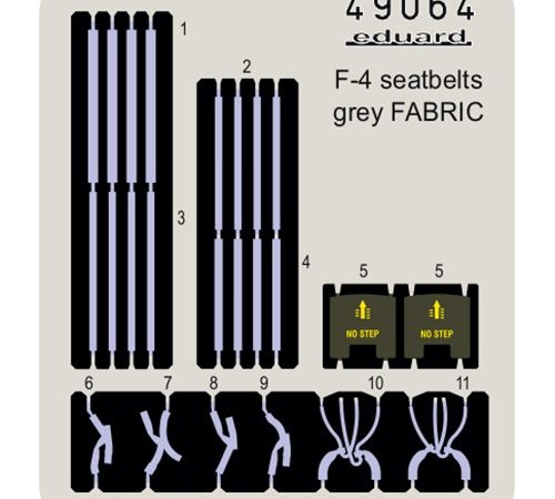 eduard 49064 Seatbelts Grey F-4 Phantom Fabric 1/48 Cinturones de seguridad impresos a color y hebillas en fotograbado para las maquetas del F-4 Phantom.