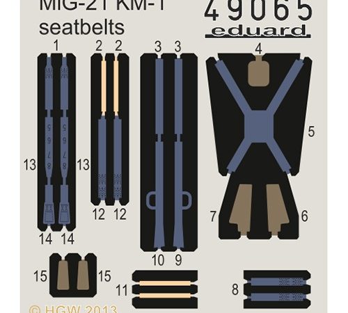eduard 49065 Seatbelts MIG-21 KM-1 Fabric 1/48 Cinturones de seguridad impresos a color y hebillas en fotograbado para las maquetas del MIG-21.
