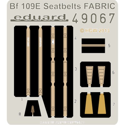 eduard 49067 Seatbelts Bf 109E Fabric 1/48 Cinturones de seguridad impresos a color y hebillas en fotograbado para las maquetas del Messerschmitt Bf 109E