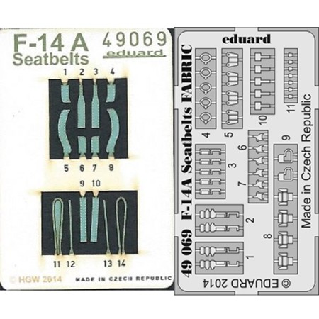 eduard 49069 Seatbelts F-14A Tomcat Fabric 1/48 Cinturones de seguridad impresos a color y hebillas en fotograbado para la maqueta del F-14A.