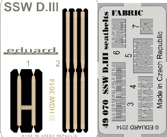 eduard 49070 Seatbelts SSW D.III Siemens Fabric 1/48 Cinturones de seguridad impresos a color y hebillas en fotograbado para la maqueta del SSW D.III Siemens