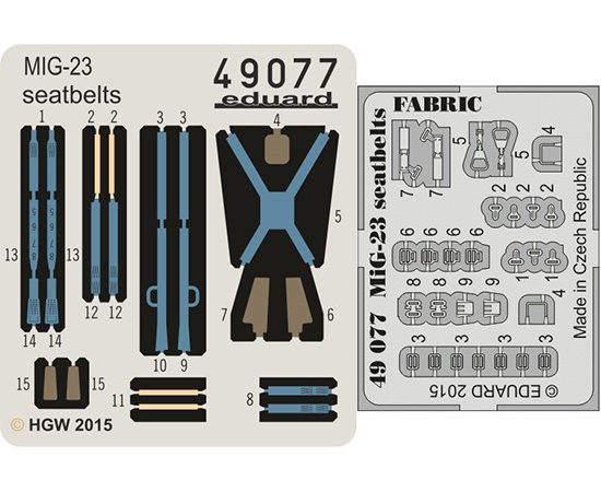 eduard 49077 Seatbelts MIG-23 Fabric 1/48 Cinturones de seguridad impresos a color y hebillas en fotograbado para la maqueta del MIG-23