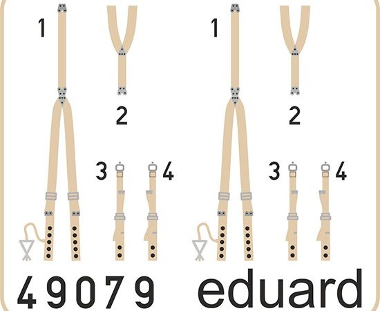 eduard 49079 Seatbelts RAF WWII Superfabric 1/48 Cinturones de seguridad impresos a color para las maquetas de aviones de la RAF en la 2ªGM