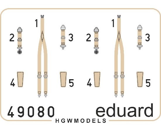 eduard 49080 Seatbelts RAF WWII Late Superfabric 1/48 Cinturones de seguridad impresos a color para las maquetas de aviones de la RAF en la 2ªGM