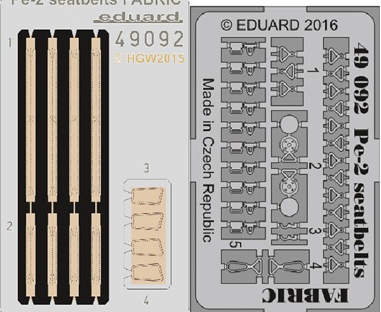 eduard 49092 Seatbelts Pe-2 Fabric 1/48 Cinturones de seguridad impresos a color y hebillas en fotograbado para la maqueta del Pe-2.