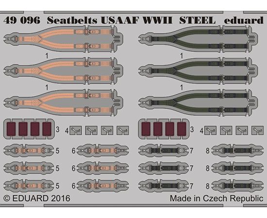 eduard 49096 Seatbelts STEEL USAAF WWII 1/48 Cinturones de seguridad en fotograbado coloreado para los aviones de la Fuerza Aérea Americana durante Segunda Guerra Mundial.