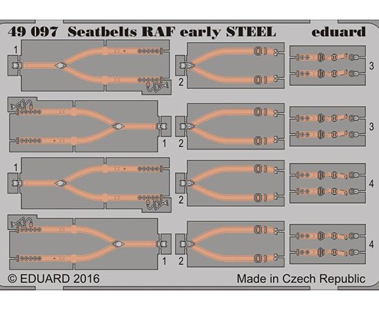 eduard 49097 Seatbelts STEEL RAF Early WWII 1/48 Cinturones de seguridad en fotograbado coloreado para los aviones de la Real Fuerza Aérea Inglesa durante Segunda Guerra Mundial.