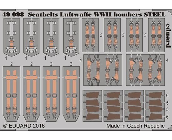 eduard 49098 Seatbelts STEEL Luftwaffe Bombers WWII 1/48 Cinturones de seguridad en fotograbado coloreado para los aviones de bombardeo alemanes durante Segunda Guerra Mundial.