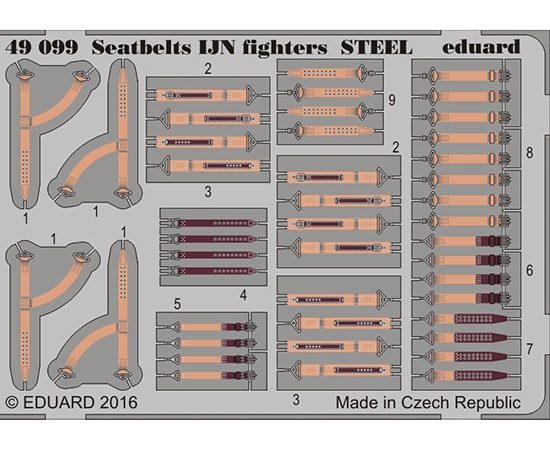 eduard 49099 Seatbelts STEEL IJN Fighters WWII 1/48 Cinturones de seguridad en fotograbado coloreado para los aviones de la Marina Imperial Japonesa durante la Segunda Guerra Mundial.