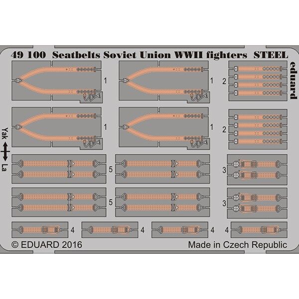 eduard 49100 Seatbelts STEEL Soviet Union Fighters WWII 1/48 Cinturones de seguridad en fotograbado coloreado para los aviones de caza soviéticos durante la Segunda Guerra Mundial.