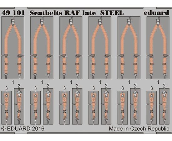 eduard 49101 Seatbelts STEEL RAF Late WWII 1/48 Cinturones de seguridad en fotograbado coloreado para los aviones de la Real Fuerza Aérea durante la Segunda Guerra Mundial.