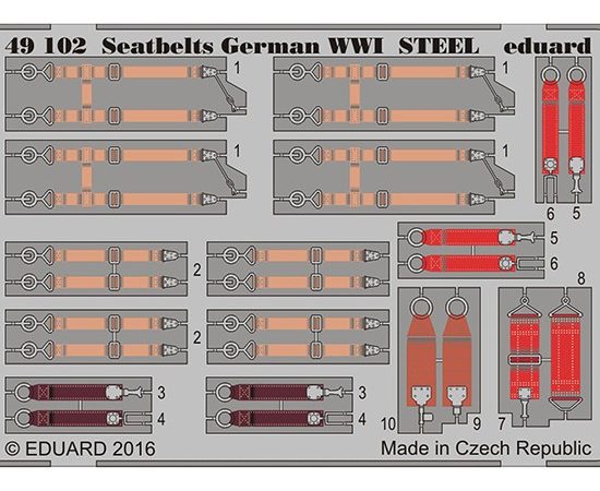 eduard 49102 Seatbelts STEEL German WWI 1/48 Cinturones de seguridad en fotograbado coloreado para los aviones alemanes durante la Primera Guerra Mundial.