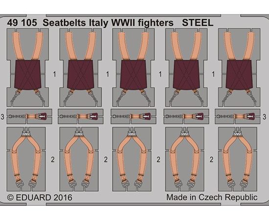 eduard 49105 Seatbelts STEEL Italy Fighters WWII 1/48 Cinturones de seguridad en fotograbado coloreado para los aviones de caza italianos durante la Segunda Guerra Mundial.