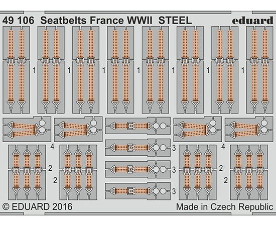 eduard 49106 Seatbelts STEEL France WWII 1/48 Cinturones de seguridad en fotograbado coloreado para los aviones franceses durante la Segunda Guerra Mundial.