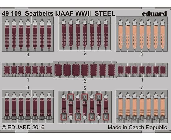 eduard 49109 Seatbelts STEEL IJAAF WWII 1/48 Cinturones de seguridad en fotograbado coloreado para los aviones de la Fuerza Aérea Imperial Japonesa durante la Segunda Guerra Mundial.