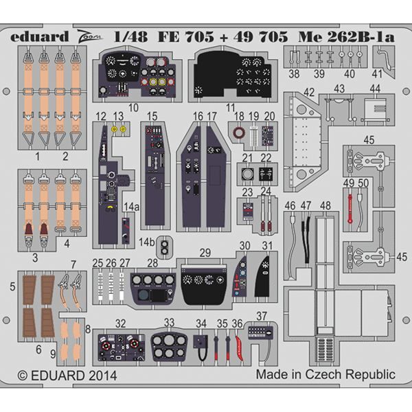 eduard 49705 Messerschmitt Me 262B-1a Interior (Hobby Boss) 1/48 Piezas en fotograbado a color para superdetallar la maqueta indicada. Escala 1/48