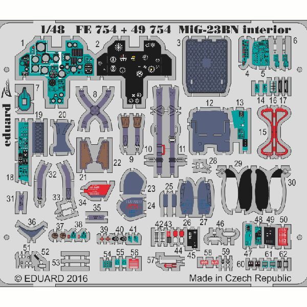 eduard 49754 Mig-23BN Interior (Trumpeter) 1/48 Piezas en fotograbado a color para superdetallar la maqueta indicada. Escala 1/48