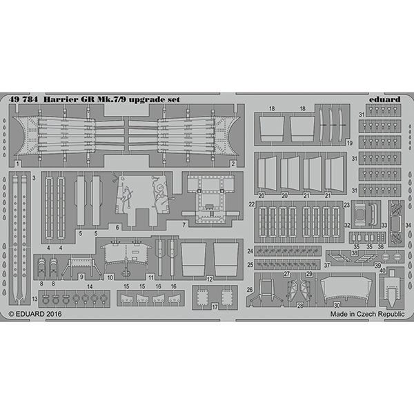 eduard 49784 Harrier GR Mk.7/9 Upgrade set (Hasegawa/Eduard) Piezas en fotograbado para superdetallar la maqueta indicada. Escala 1/48