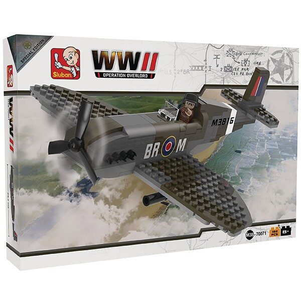 Sluban M38 70071 WWII Operation Overlord Spitfire Juego de construcción por bloques de plástico compatibles con Lego y otras marcas. Una forma fácil y divertida de construir tus primeros modelos y favorecer el desarrollo e imaginación de niño