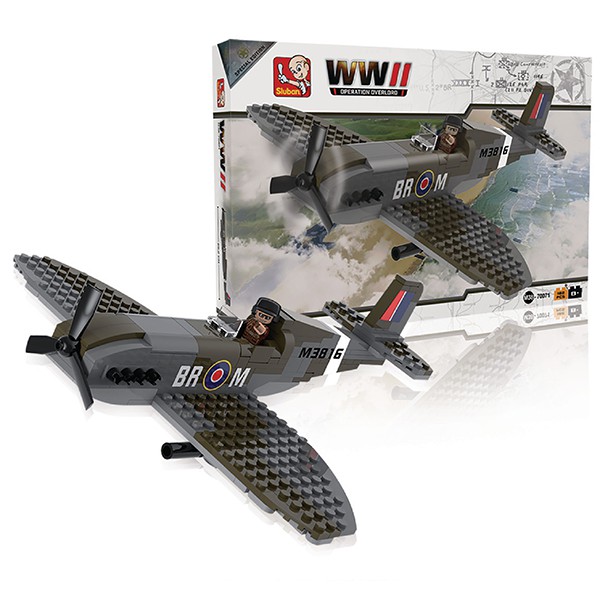 Sluban M38 70071 WWII Operation Overlord Spitfire Juego de construcción por bloques de plástico compatibles con Lego y otras marcas. Una forma fácil y divertida de construir tus primeros modelos y favorecer el desarrollo e imaginación de niño