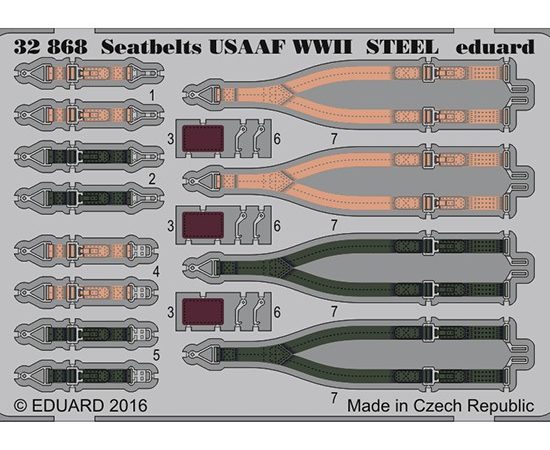 eduard 32868 Seatbelts STEEL USAAF WWII 1/32 Cinturones de seguridad en fotograbado coloreado para los aviones de la USAAF durante la Segunda Guerra Mundial.