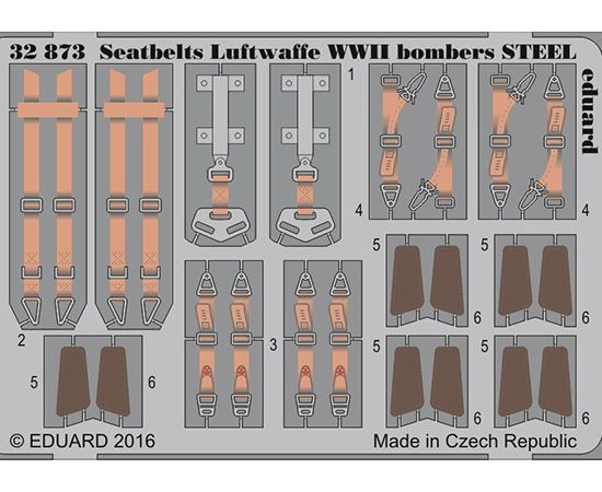 eduard 32873 Seatbelts STEEL Luftwaffe Bombers WWII 1/32 Cinturones de seguridad en fotograbado coloreado para los aviones de bombardea alemanes durante la Segunda Guerra Mundial.