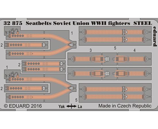 eduard 32875 Seatbelts STEEL Soviet Union Fighters WWII 1/32 Cinturones de seguridad en fotograbado coloreado para los aviones de caza soviéticos durante la Segunda Guerra Mundial