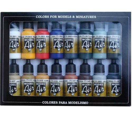 acrylicos vallejo 71178 AV71178 Set de Colores Básicos Set de 16 colores básicos Model Air para pintar maquetas y miniaturas.