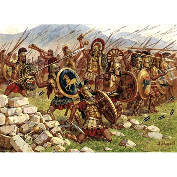 Zvezda 8068 Spartans Espartanos V-IV B.C. Kit en plástico para montar y pintar. Incluye 41 figuras a pie en 12 posturas distintas.