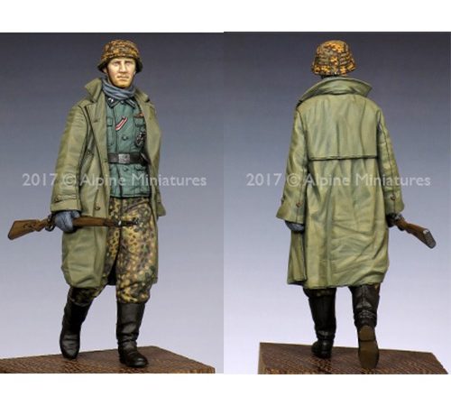 alpine miniatures 35230 SS NCO KG Hansen at Poteau 2 Set en resina para montar y pintar. Incluye 1 figura y 2 cabezas. Representa un oficial de las SS del KG Hansen en Poteau durante la batalla de las Ardenas.