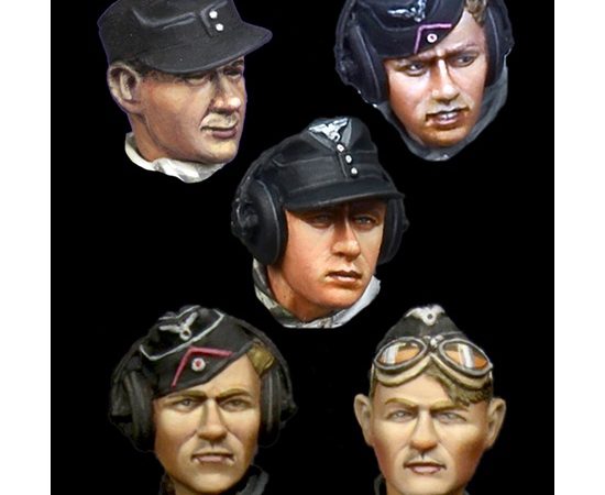 alpine miniatures H022 German Panzer Crew Head Set 2 Juego de 5 cabezas de tripulantes de tanque alemanes durante la 2ªGM. Cabezas modeladas en resina a escala 1/35.