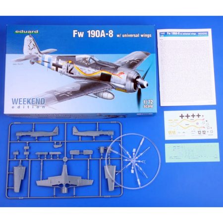 eduard 7443 Focke Wulf Fw 190A-8 w/ universal wings Weekend Kit en plástico del famoso caza alemán para montar y pintar. Hoja de calcas con 2 decoraciones