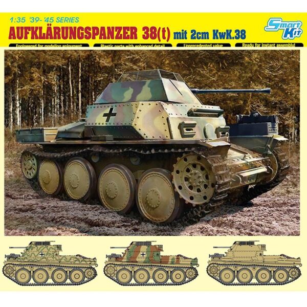 DRAGON 6890 Aufklarungspanzer 38(t) mit 2cm Kw.K.38 Kit en plástico para montar y pintar. Incluye piezas en fotograbado y cadenas por eslabones individuales.