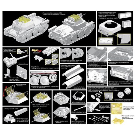 DRAGON 6890 Aufklarungspanzer 38(t) mit 2cm Kw.K.38 Kit en plástico para montar y pintar. Incluye piezas en fotograbado y cadenas por eslabones individuales.