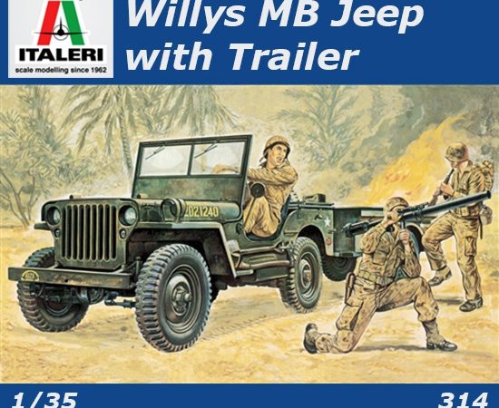 italeri 0314 Willys MB Jeep with Trailer Kit en plástico par amontar y pintar.