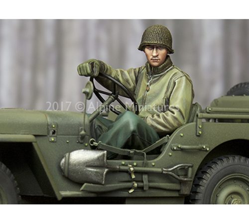 alpine miniatures 35242 WW2 US Jeep Driver Figura en resina para montar y pintar.