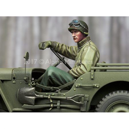alpine miniatures 35242 WW2 US Jeep Driver Figura en resina para montar y pintar.