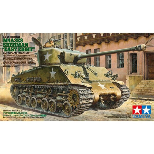 tamiya 35346 US M4A3E8 Sherman Easy Eight Kit en plástico para montar y pintar. Incluye 1 figura de comandante de carro.