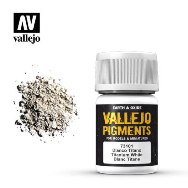 acrylicos vallejo 73101 Pigmento Vallejo Blanco Titanio 35ml Los pigmentos de Acrylicos Vallejo son una selección de tierras naturales y pigmentos sintéticos elegidos en función de su permanencia y resistencia a la luz.