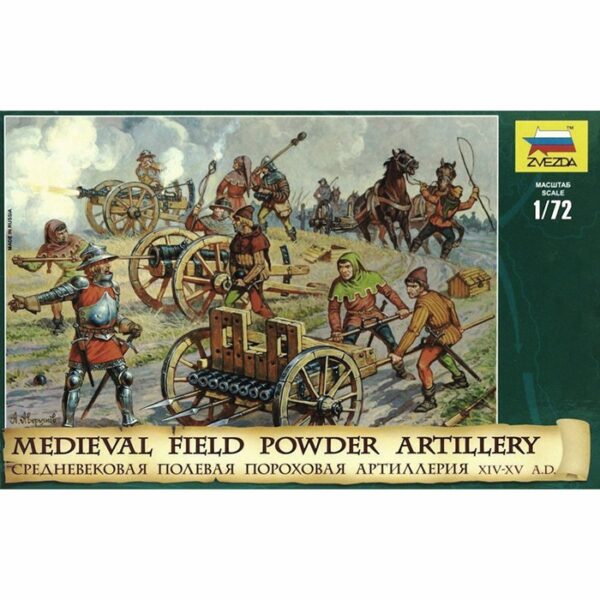 zvezda 8027 Medieval Field Powder Artillery XIV-XV A.D. KIt en plástico para montar y pintar. Incluye 3 cañones, 10 figuras y 2 caballos.