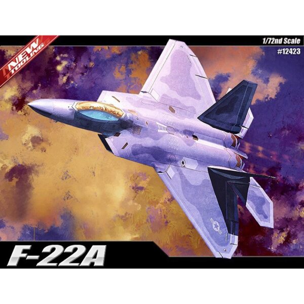 academy 12423 F-22A Air Dominance Fighter Kit en plástico para montar y pintar. Se puede montar con la bodega de armamento abierta o cerrada. Hoja de calcas por Cartograf con 4 decoraciones.