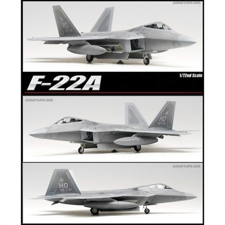 academy 12423 F-22A Air Dominance Fighter Kit en plástico para montar y pintar. Se puede montar con la bodega de armamento abierta o cerrada. Hoja de calcas por Cartograf con 4 decoraciones.