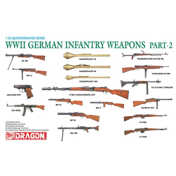dragon 3816 WWII German Infantry Weapons Part 2 Kit en plástico para montar y pintar. Incluye diferentes armas alemanas de la 2ª Guerra Mundial ( 2 unidades de cada modelo)