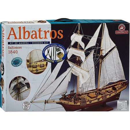 constructo 80702 Albatros 1840 Goleta de Baltimore 1/55 Kit de construcción tradicional en madera y metal. Casco hueco tradicional con falsa quilla y costillas precortadas de fabrica.