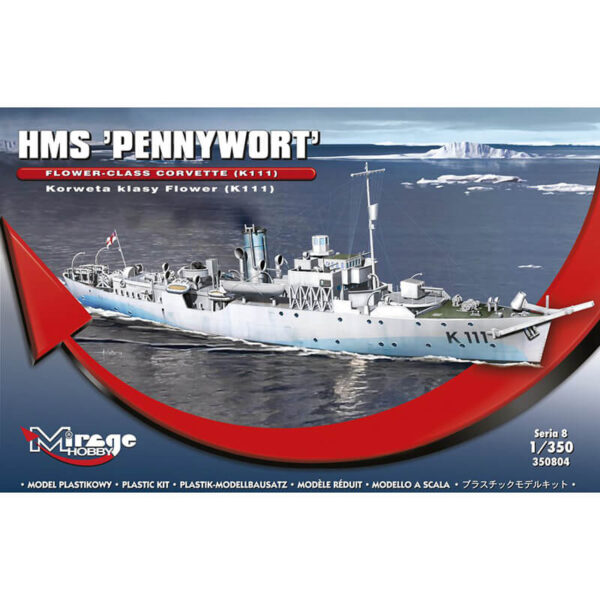 mirage hobby 350804 HMS 'PENNYWORT' Flower-Class Corvette (K111) 1/350 Kit en plástico para montar y pintar una corveta inglesa de la clase Flower equipada como bareminas.