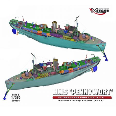 mirage hobby 350804 HMS 'PENNYWORT' Flower-Class Corvette (K111) 1/350 Kit en plástico para montar y pintar una corveta inglesa de la clase Flower equipada como bareminas.