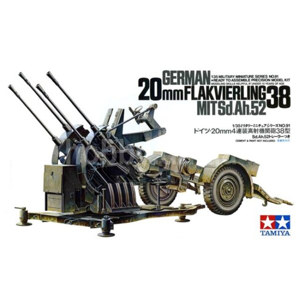 tamiya 35091 20mm Flakvierling 38 MitSd.Ah.52 Kit en plástico para montar y pintar.