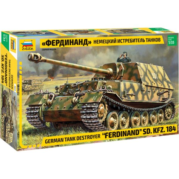 zvezda 3653 Sd.Kfz.184 Ferdinand German Tank Destroyer Kit en plástico para montar y pintar.