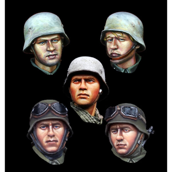 H023 German Infantry Head Set Juego de 5 cabezas en resina con diferentes expresiones para personalizar cualquier figura de infantería alemana de la 2ªGM.